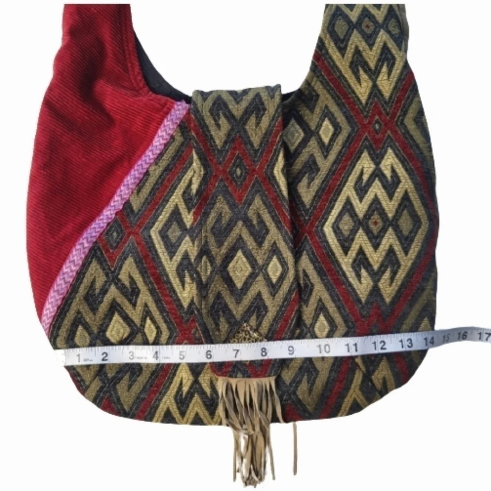 Suede Poluschka Hobo Shoulder Bag with Fringed Closure Flap